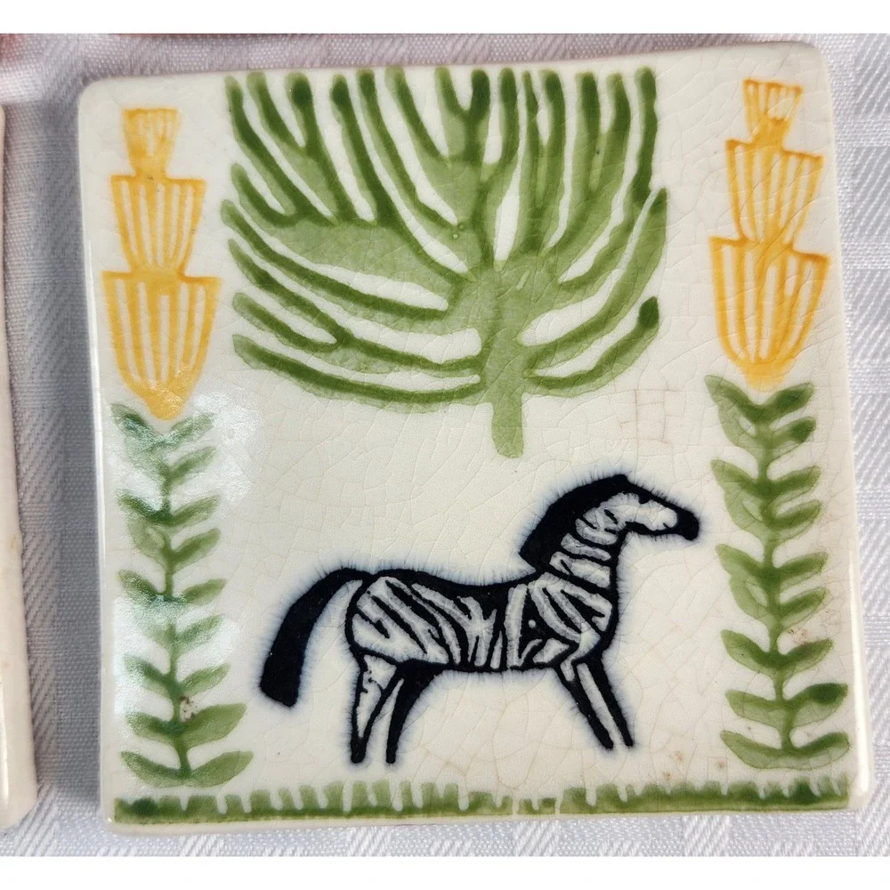 Zebra & Sunrise Coaster Trivet Set Decor 4x4